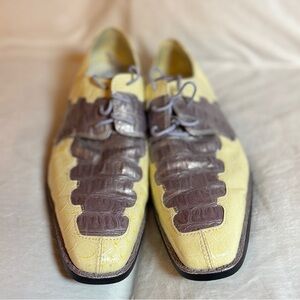 SIO Cream & Gray Croc-Embossed Leather Classy Dress Shoes Square Toe Men’s 11